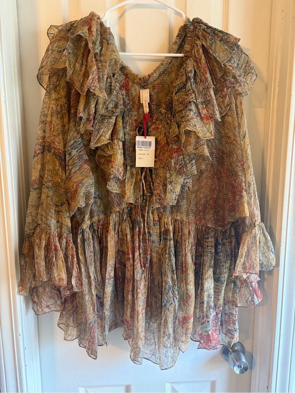 RAGA Multicolor Ruffled Boho Top with Metallic Thread